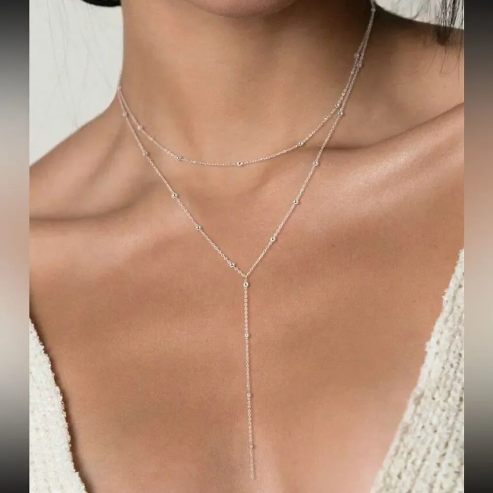 Layered silver necklace A899